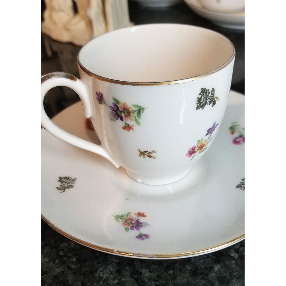 RARE!! Limoges France Porcelain Demi. Small Cup w Saucer set (1) 22k Gold Gild